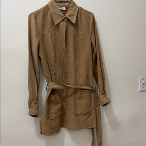 Unique Spectrum Tan Button-Front Belted Trench Shirt
